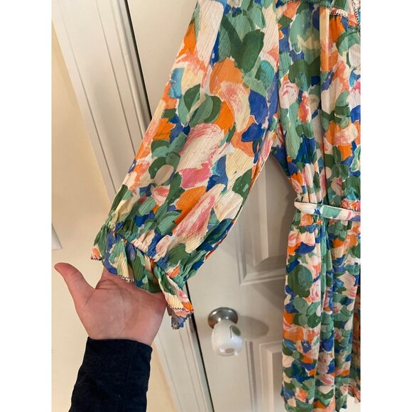 Democracy Lantern Sleeve Button Up Watercolor Floral Dress Size Medium - Picture 4 of 6